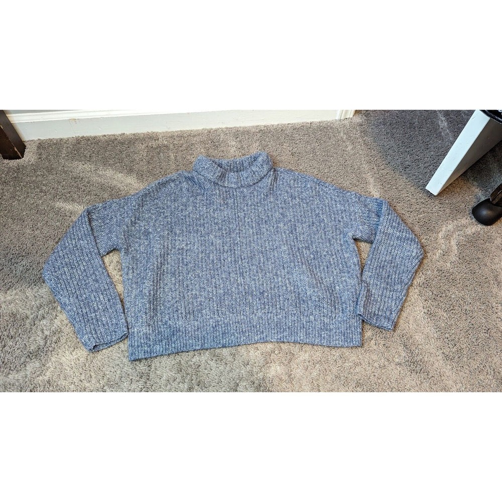 Lucky Brand Sweater Womens MED  Long Sleeve Crop Mock Neck Relaxed Knit Blue